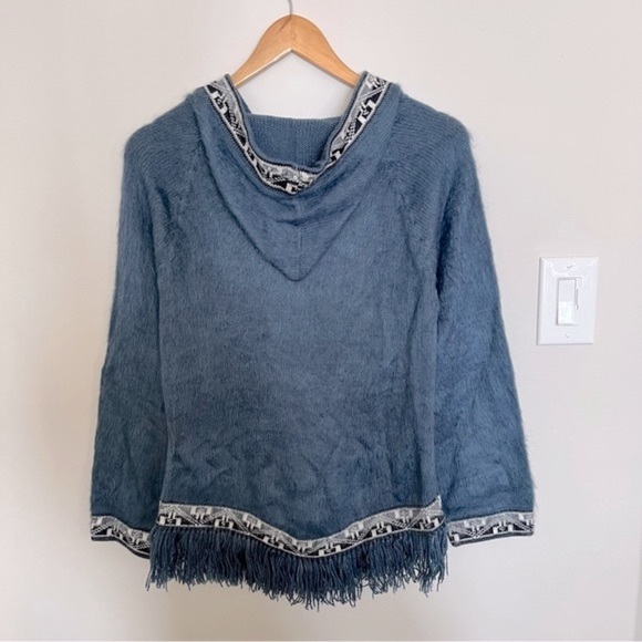 Soft Blue Knit Hoodie with Fringe Trim - Picture 4 of 4